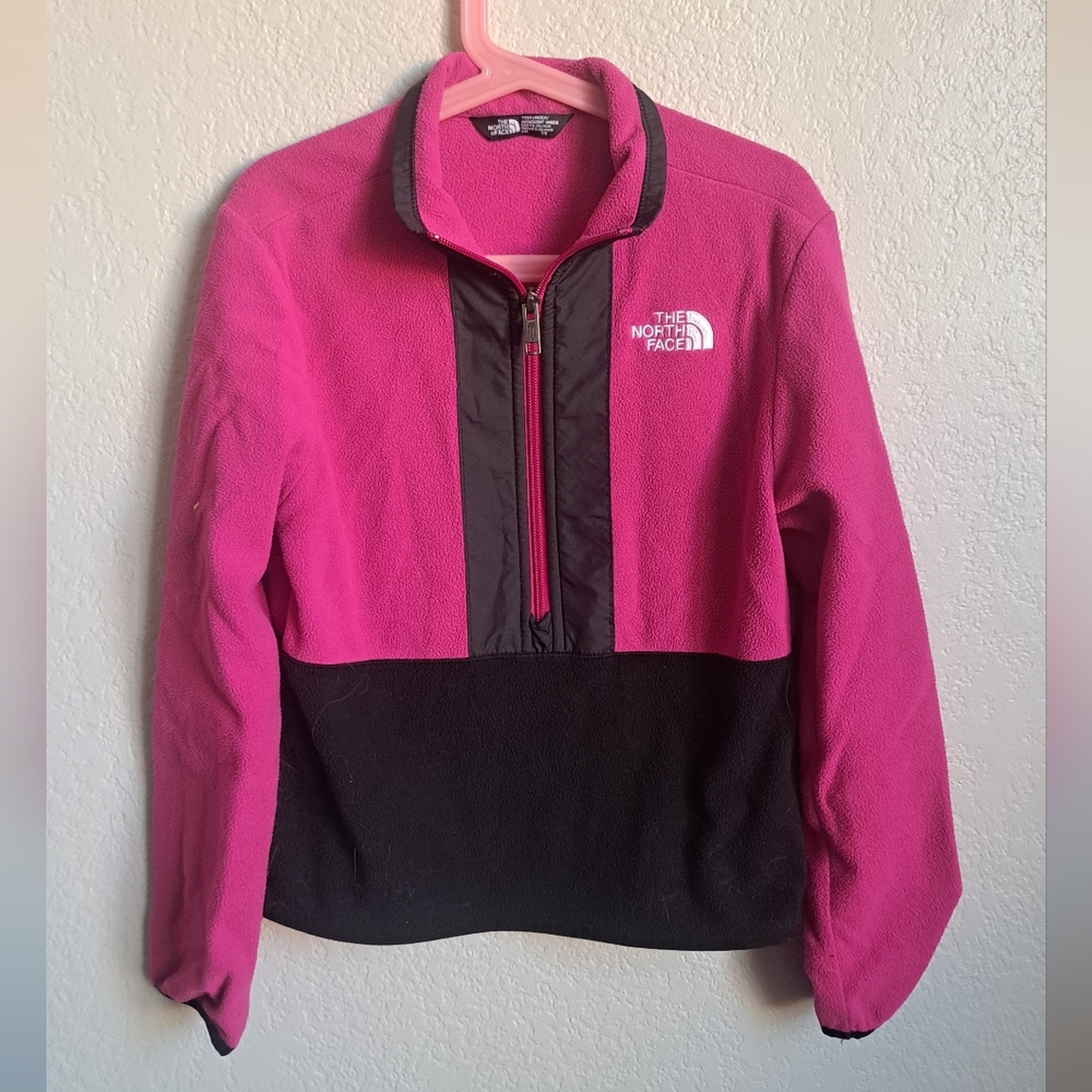 The North Face Girls Pink Black Colorblock Half Zip Jacket Size 7